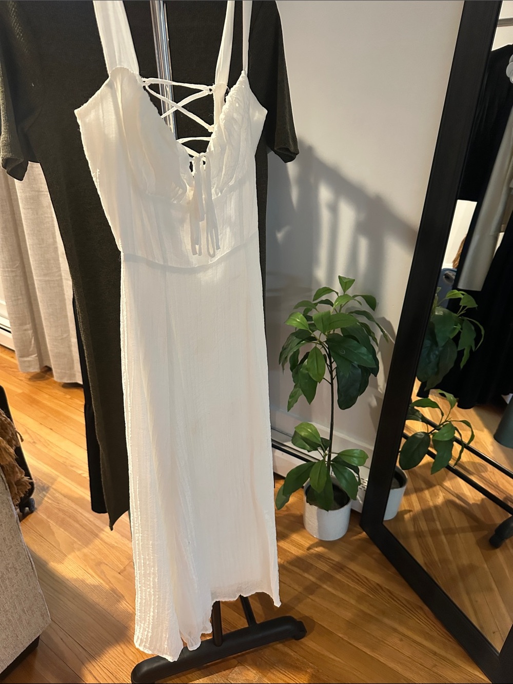 Windsor White Lace-Up Maxi Dress with Adjustable Straps